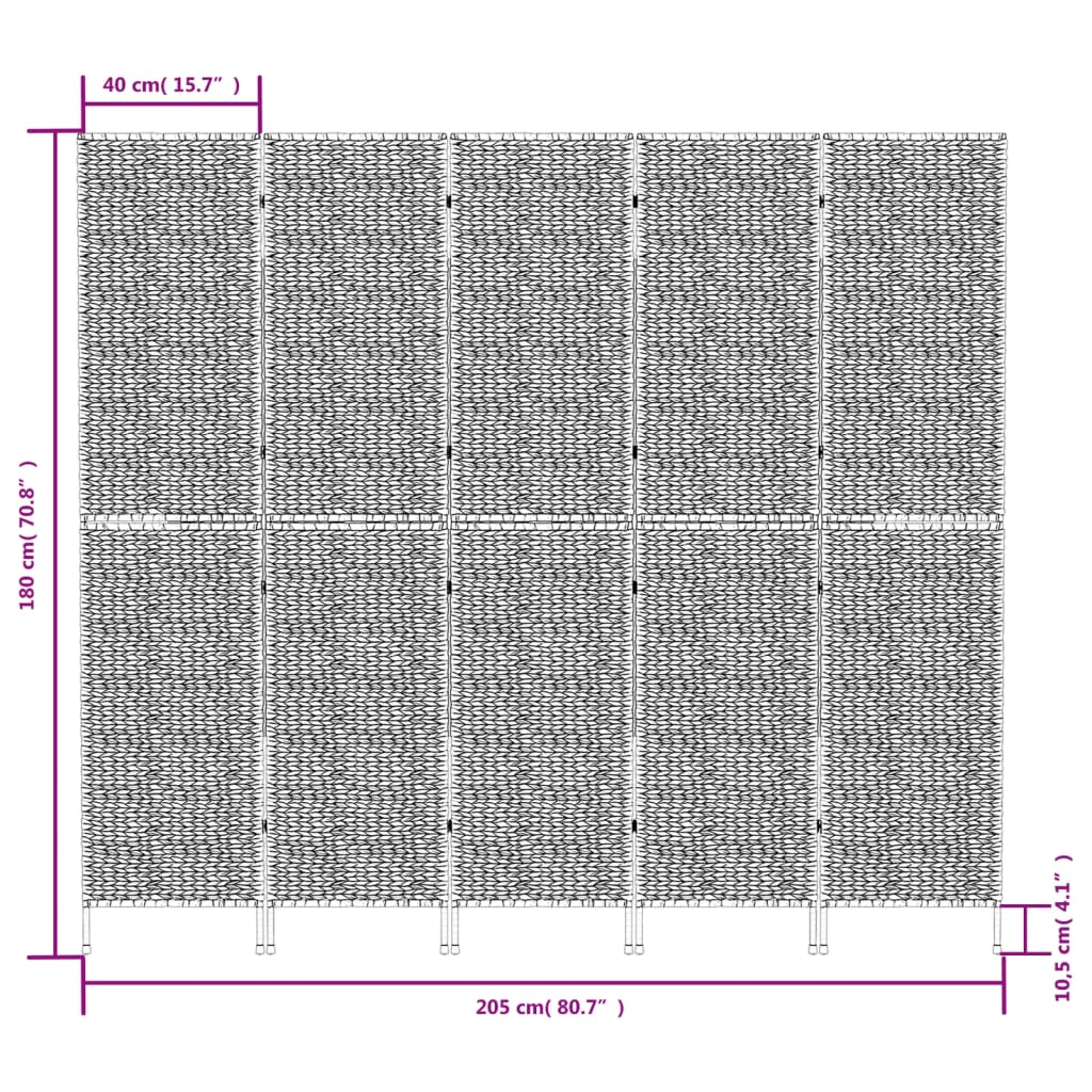 vidaXL Herbergisskilrúm 5 Þilja Brúnt 205x180 cm Vatnahýasinta