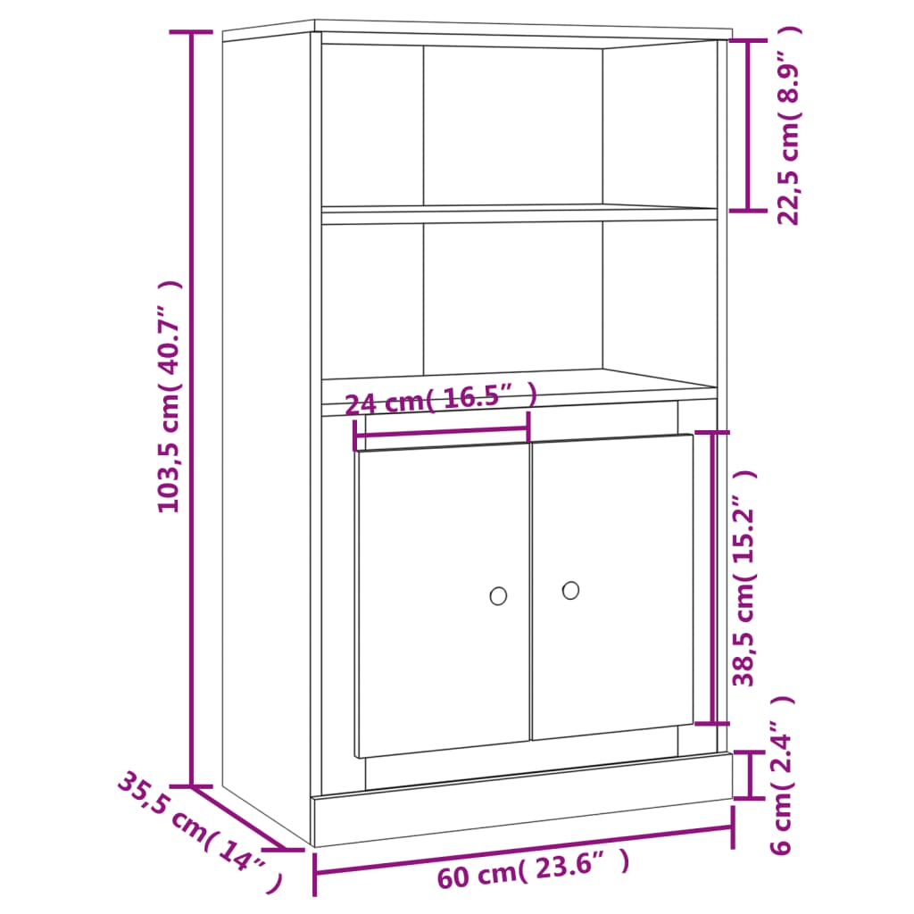 vidaXL Skenkur Háglans hvítt 60x35,5x103,5 cm Samsettur Viður