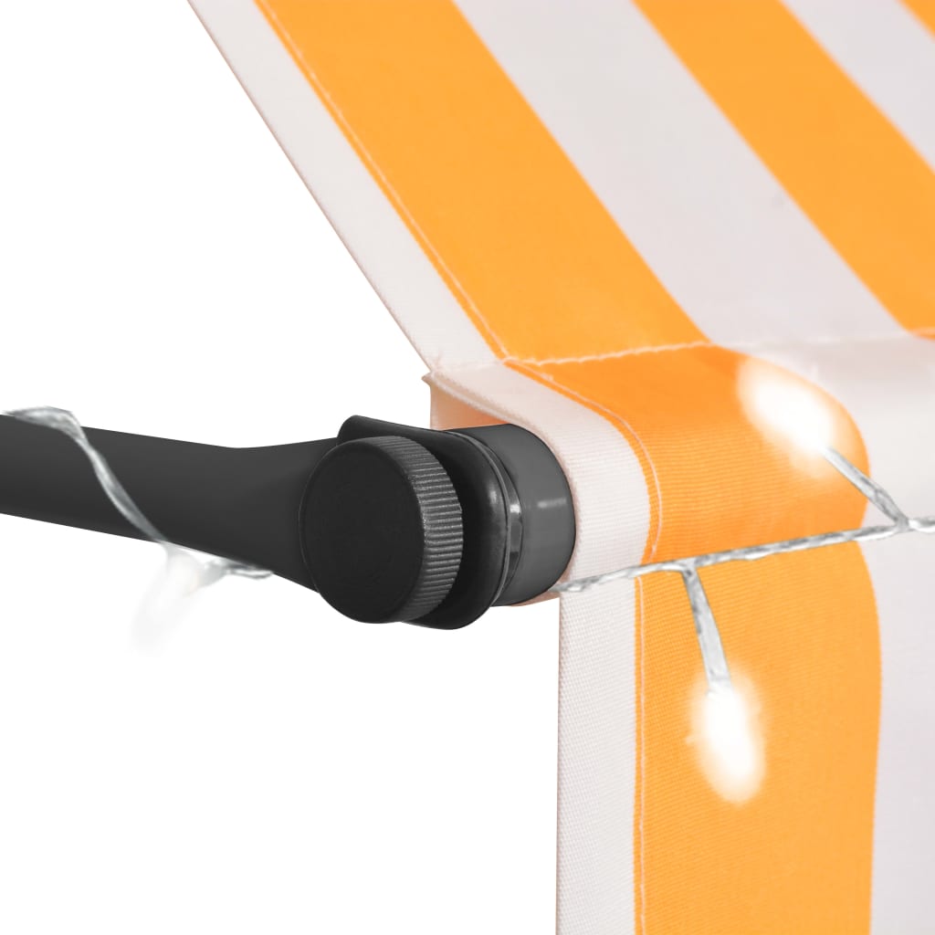 vidaXL Handvirk Útdraganleg Markísa með LED 300cm Hvít og Appelsínugul