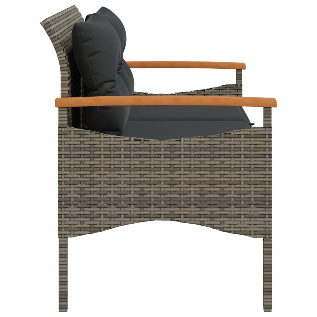 vidaXL Garðbekkur með Sessum 116x62,5x74 cm Grátt Pólýrattan