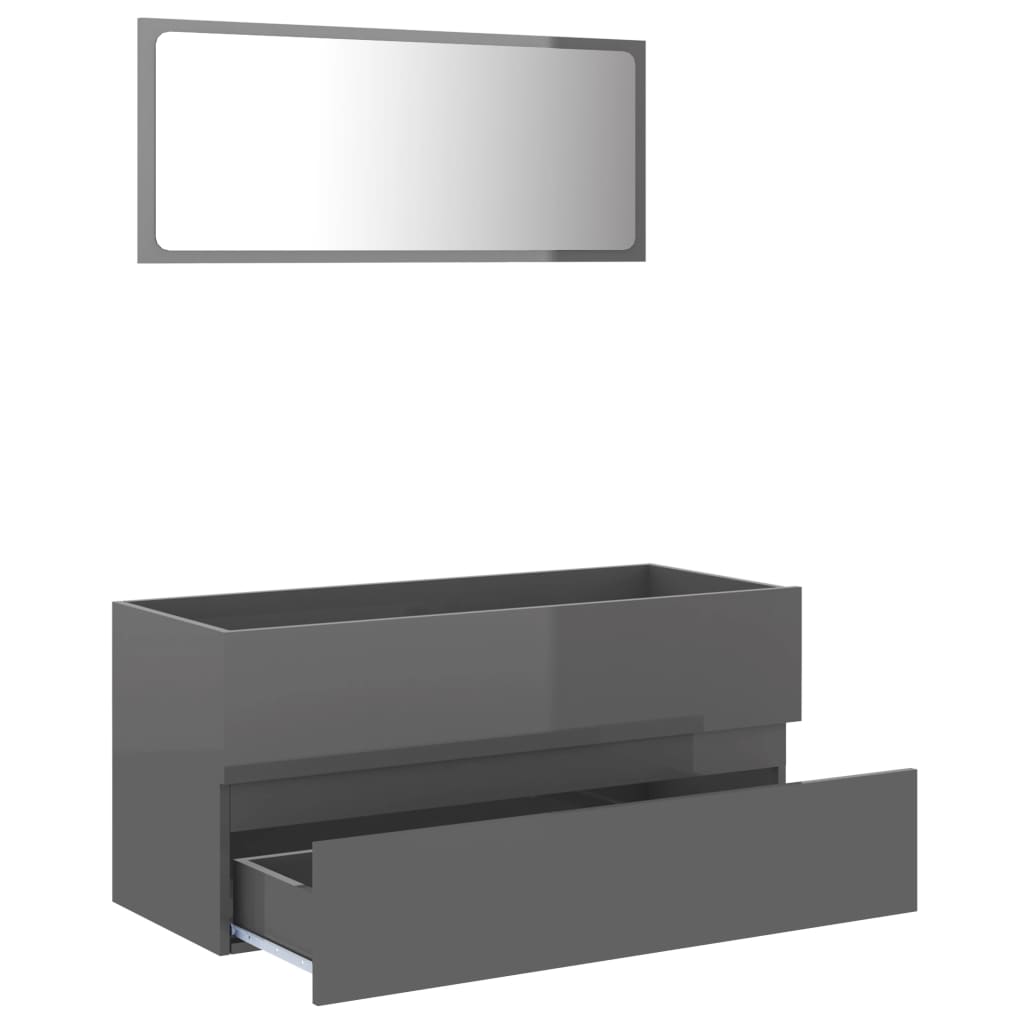 804907 vidaXL 2 Piece Bathroom Furniture Set High Gloss Grey Chipboard