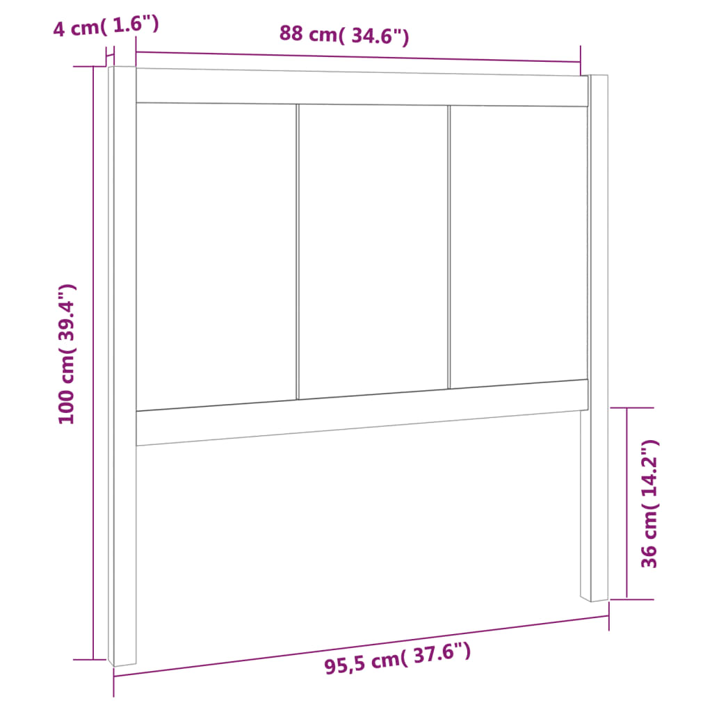 vidaXL Höfðagafl fyrir Rúm Svartur 95,5x4x100 cm Gegnheil Fura