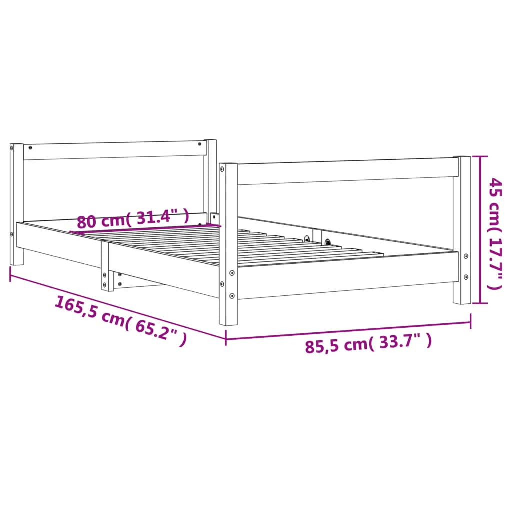 vidaXL Barnarúmgrind Svört 80x160 cm Gegnheil Fura