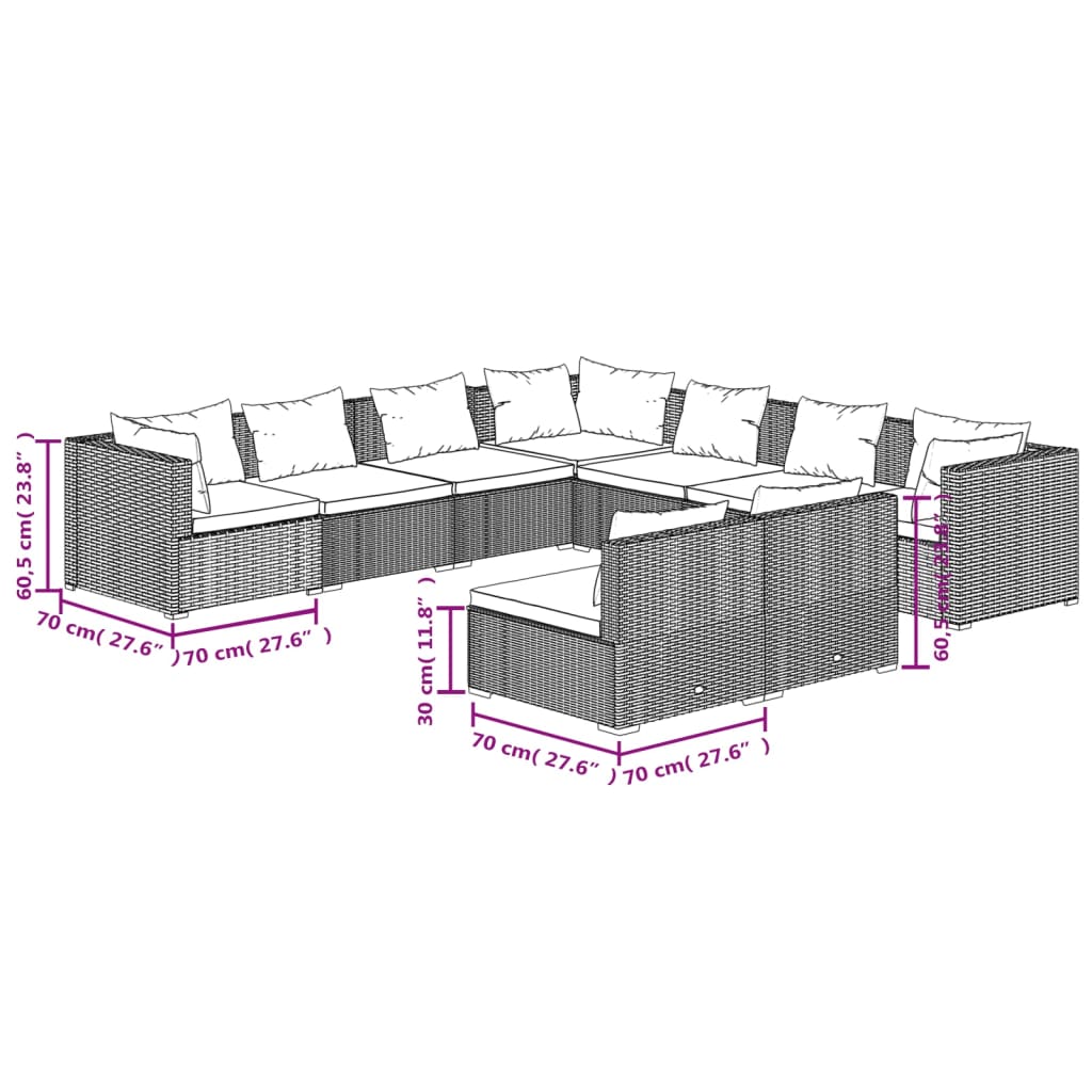 vidaXL 9 Hluta Garðsófasett með Púðum Pólýrattan Brúnt