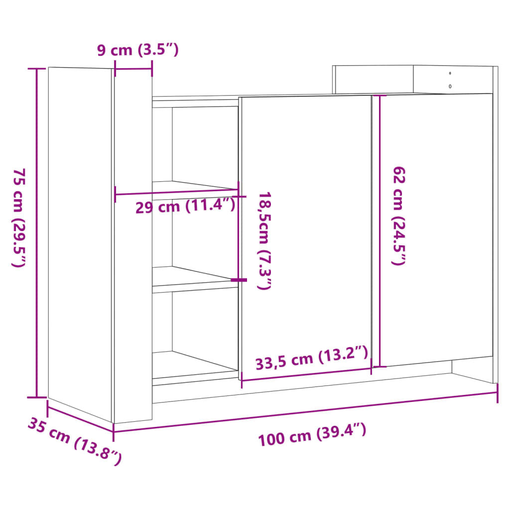 vidaXL Skenkur Sonoma Eik 100x35x75 cm Samsettur Viður