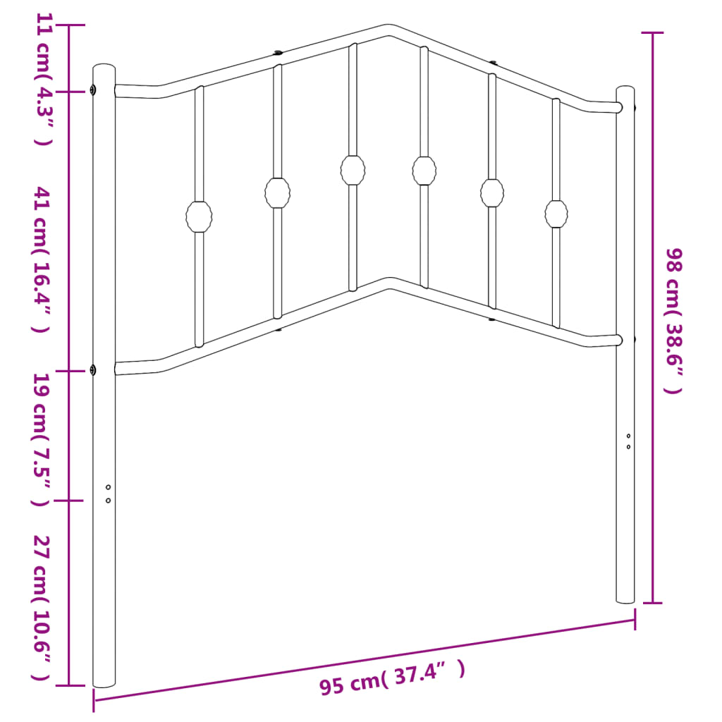 vidaXL Höfuðgafl úr Málmi Svartur 90 cm