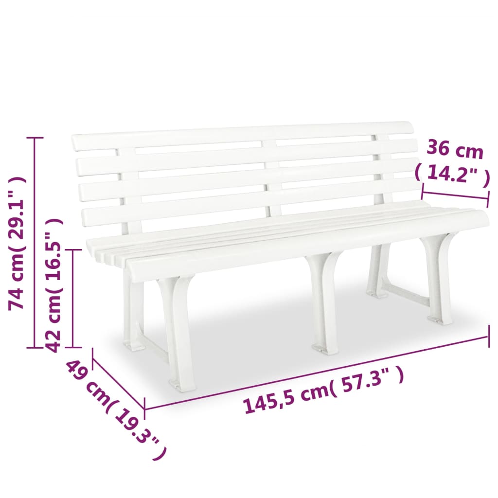 vidaXL Garðbekkur 145,5 cm Plast Hvítur