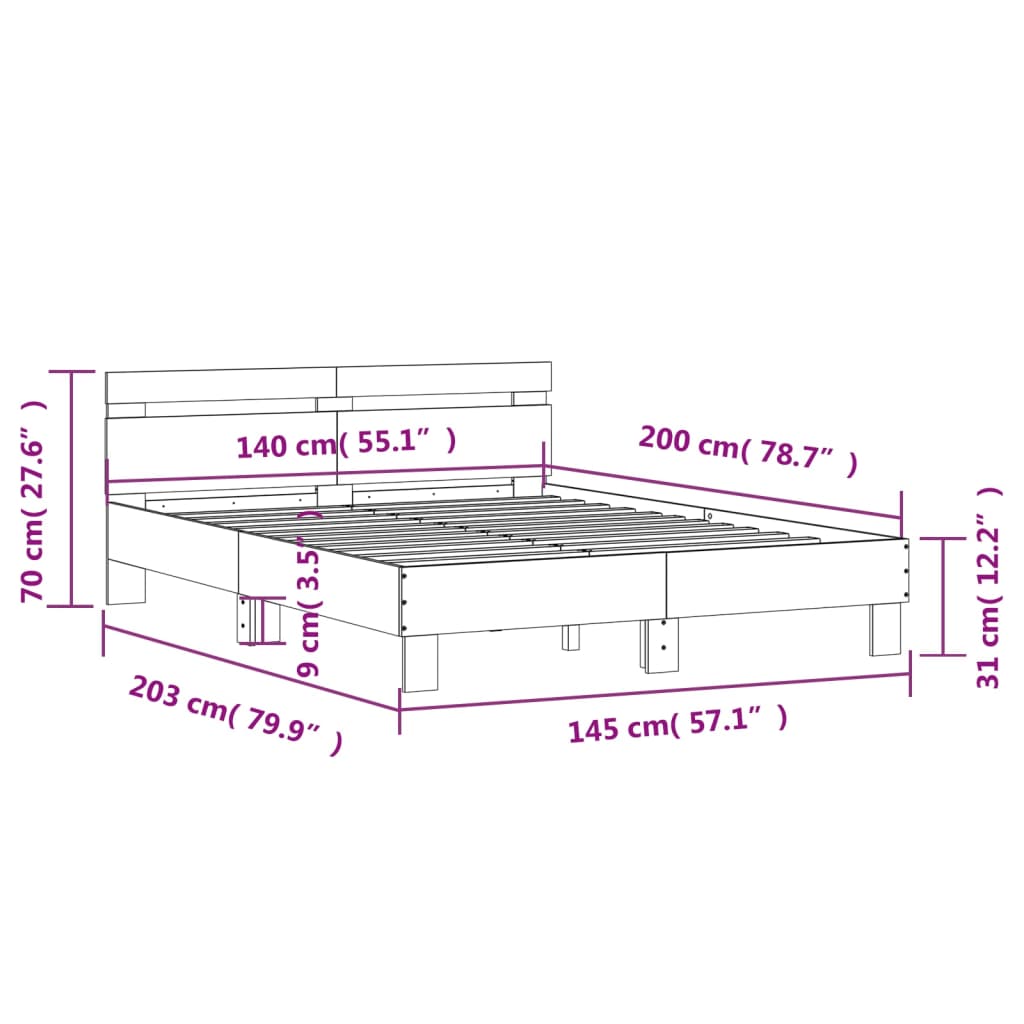 vidaXL Rúmgrind án Dýnu Steypugrátt 140x200 cm