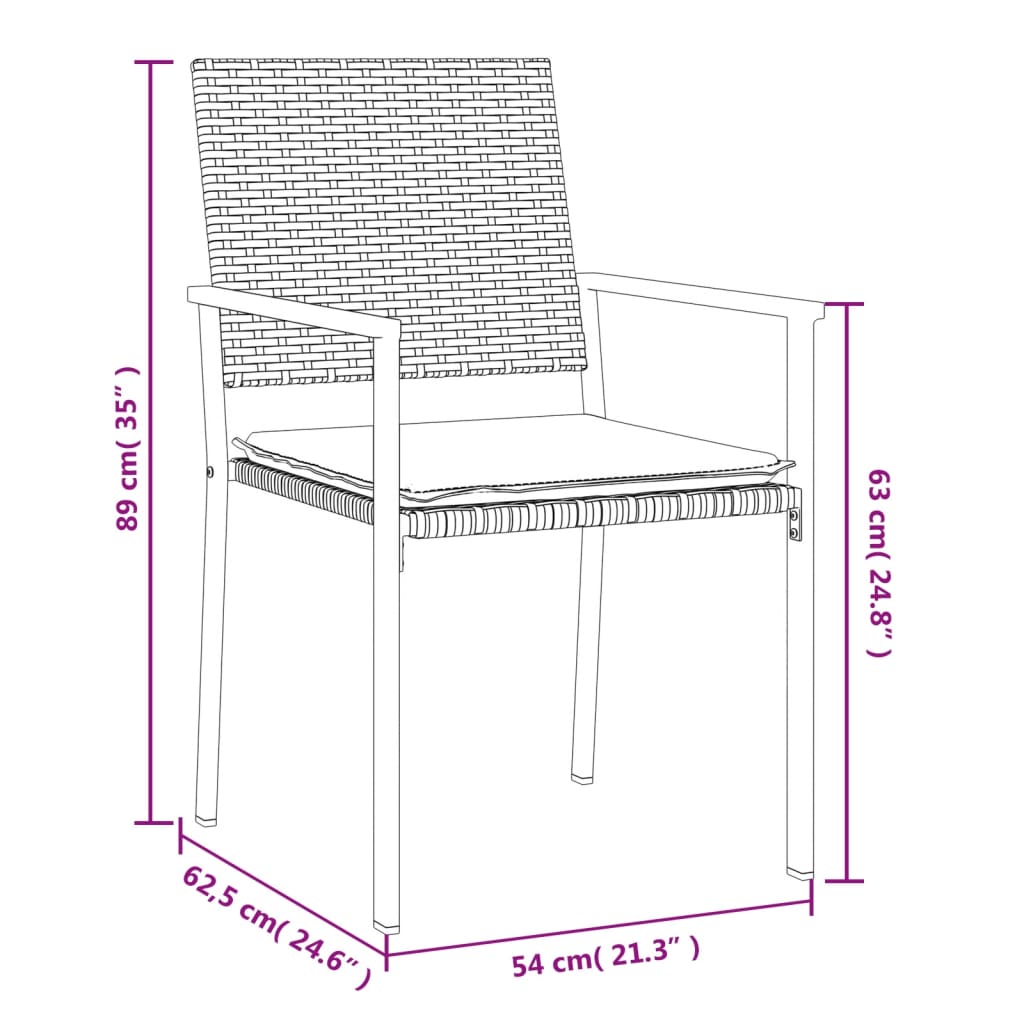 vidaXL 7 Hluta Garðborðstofusett með Sessum Pólýrattan og Stál