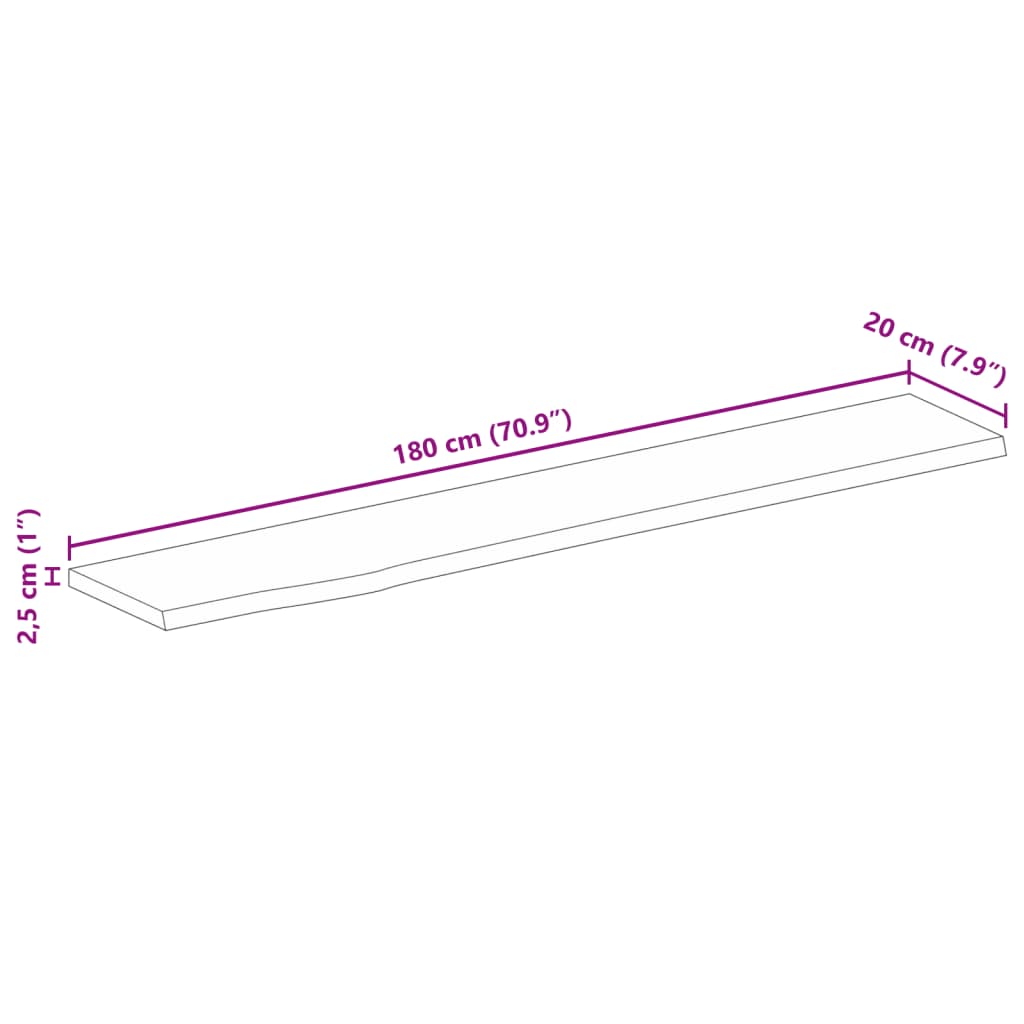 vidaXL Borðplata 180x20x2,5cm Náttúrulegar Brúnir Gegnheill Mangóviður