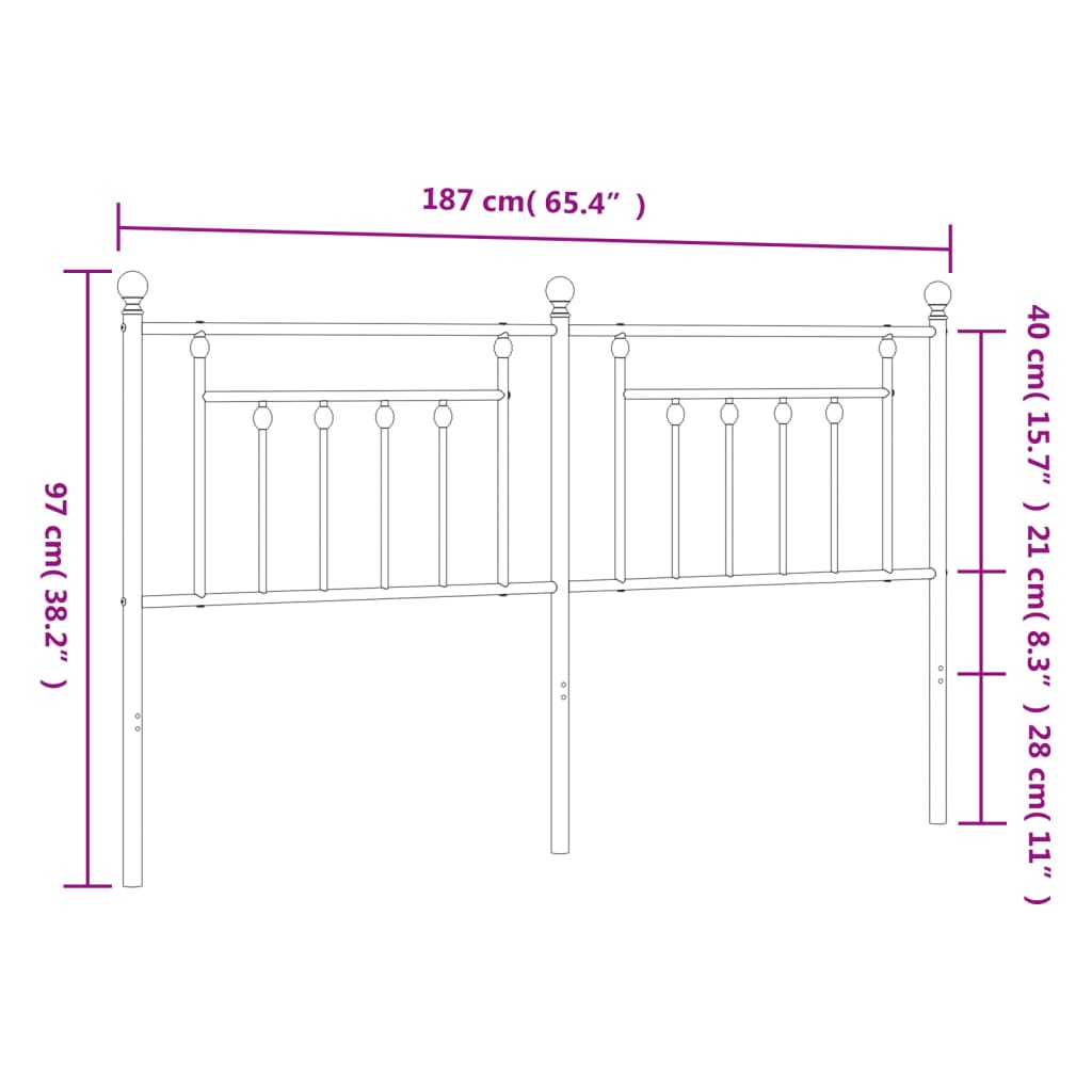 vidaXL Höfuðgafl úr Málmi Hvítur 180 cm