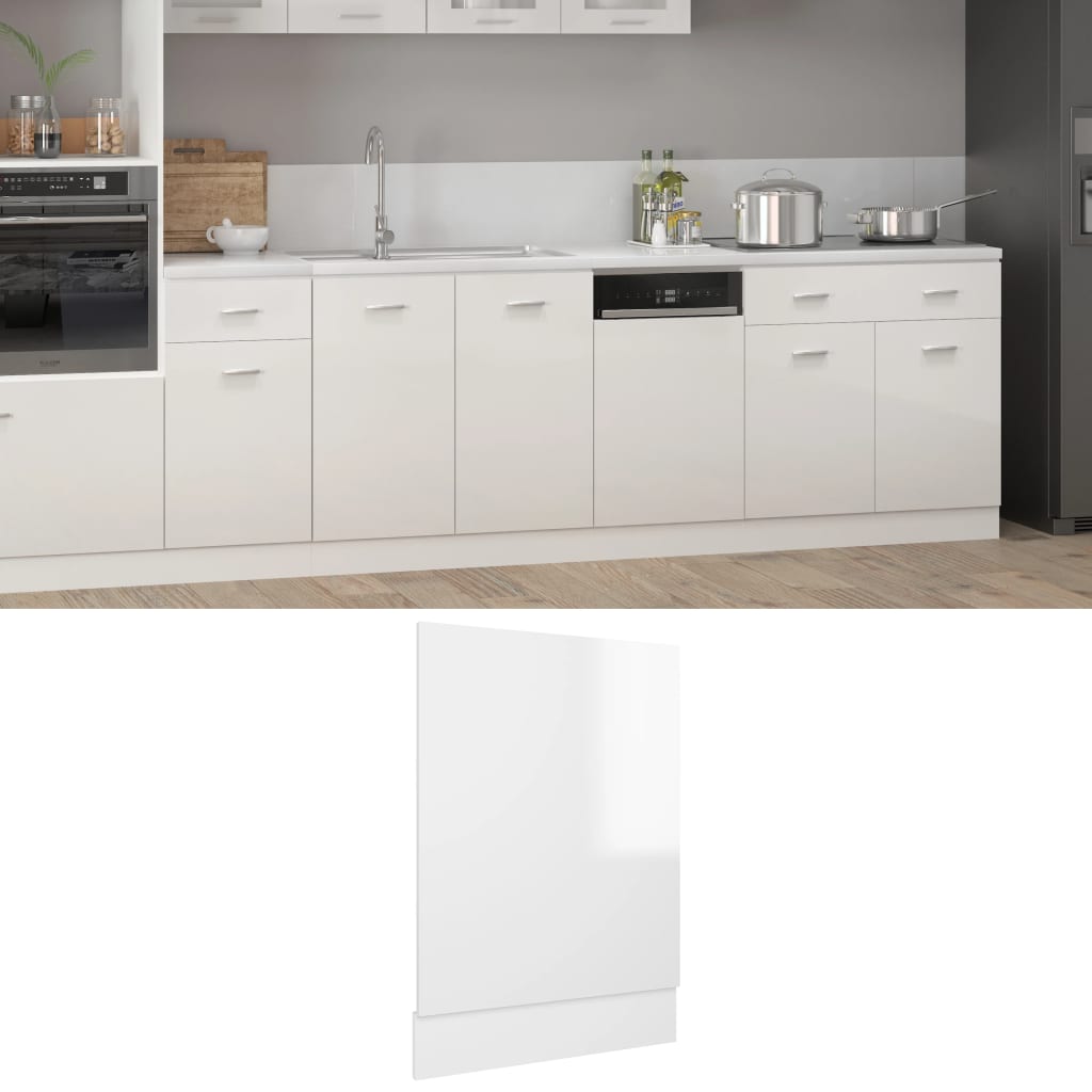 802559 vidaXL Dishwasher Panel High Gloss White 45x3x67 cm Chipboard