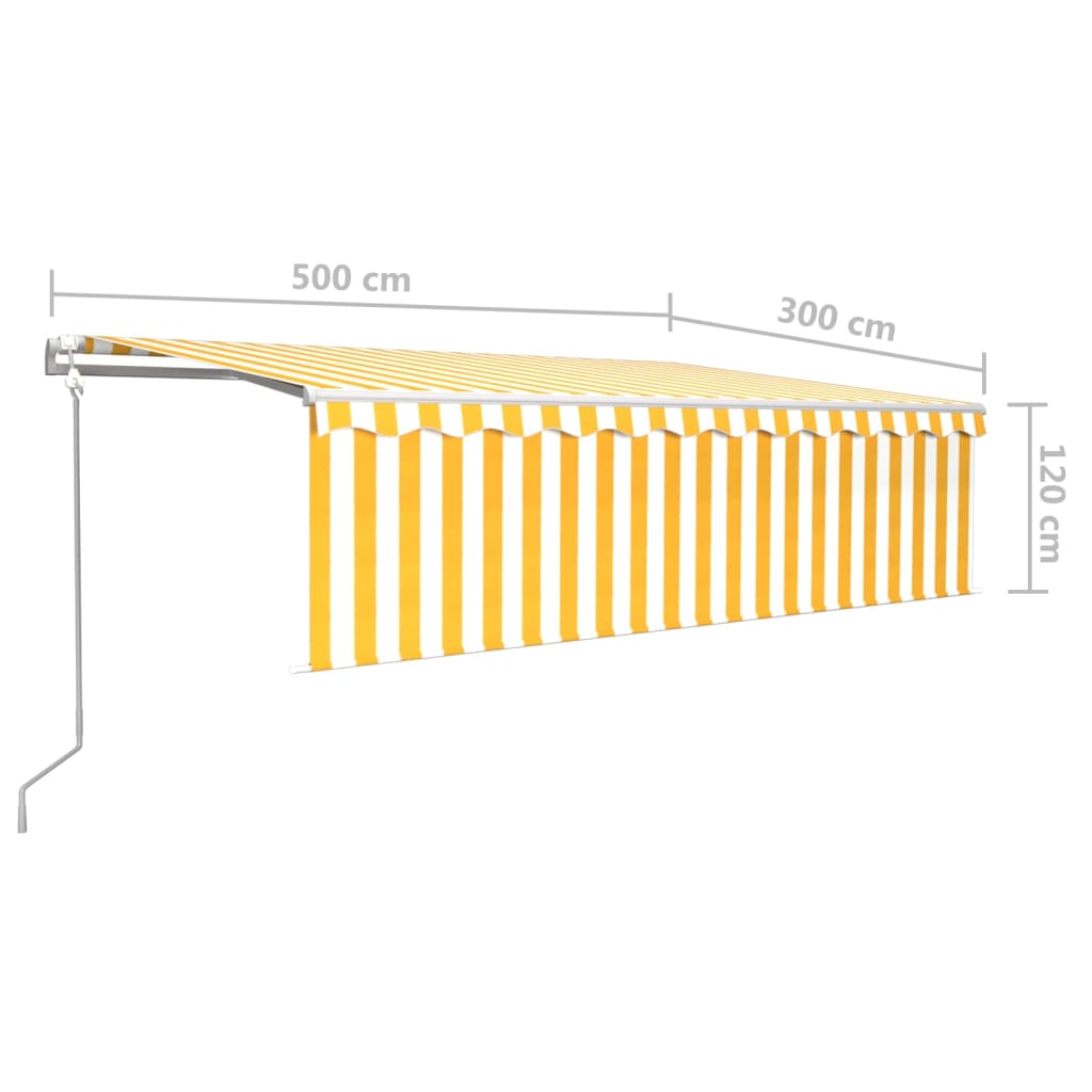 vidaXL sjálfvirkt skyggni með blindu&LED&vindskynjara 5x3m gult&hvítt