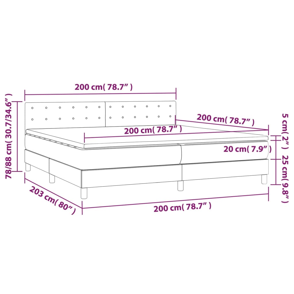 vidaXL Hólfað Springrúm með Dýnu Rjóma 200x200 cm Efni