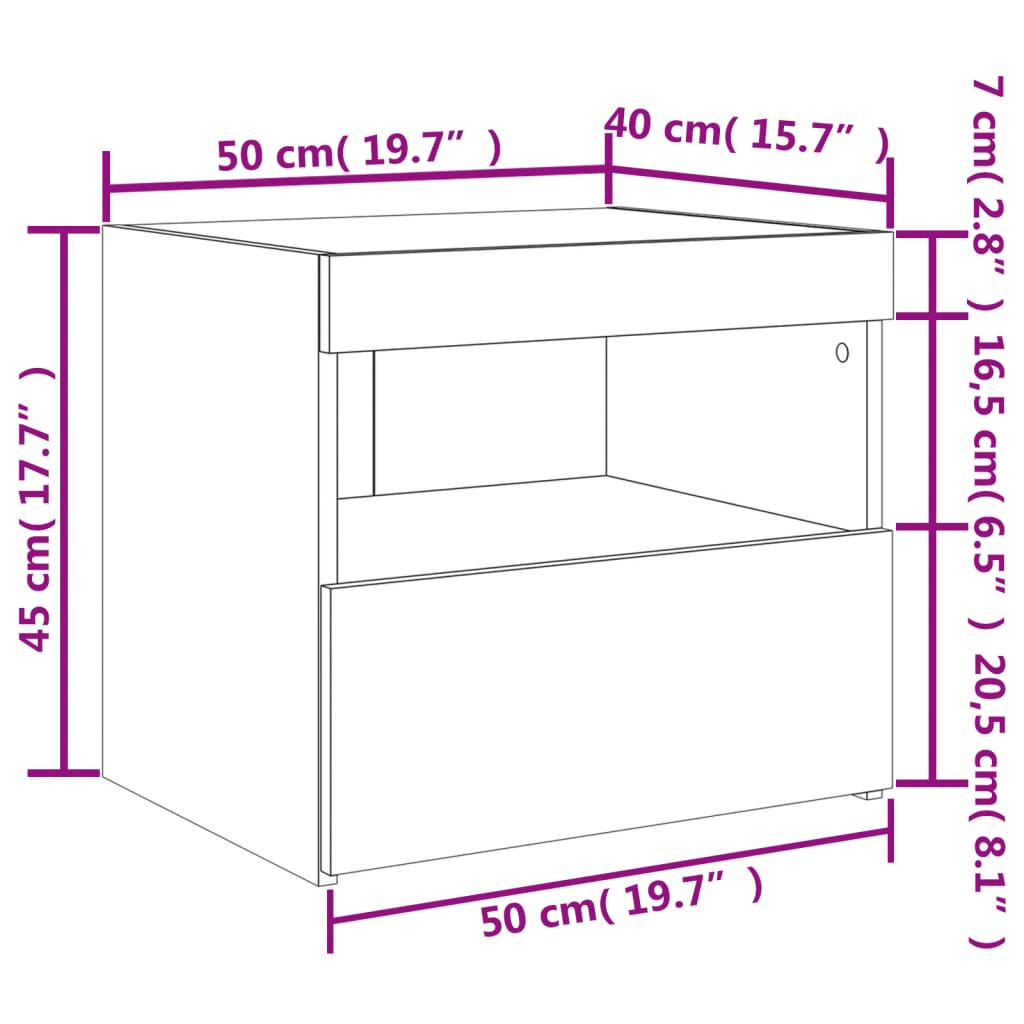 vidaXL Náttborð með LED-Ljósum 2 stk. Hvít 50x40x45 cm