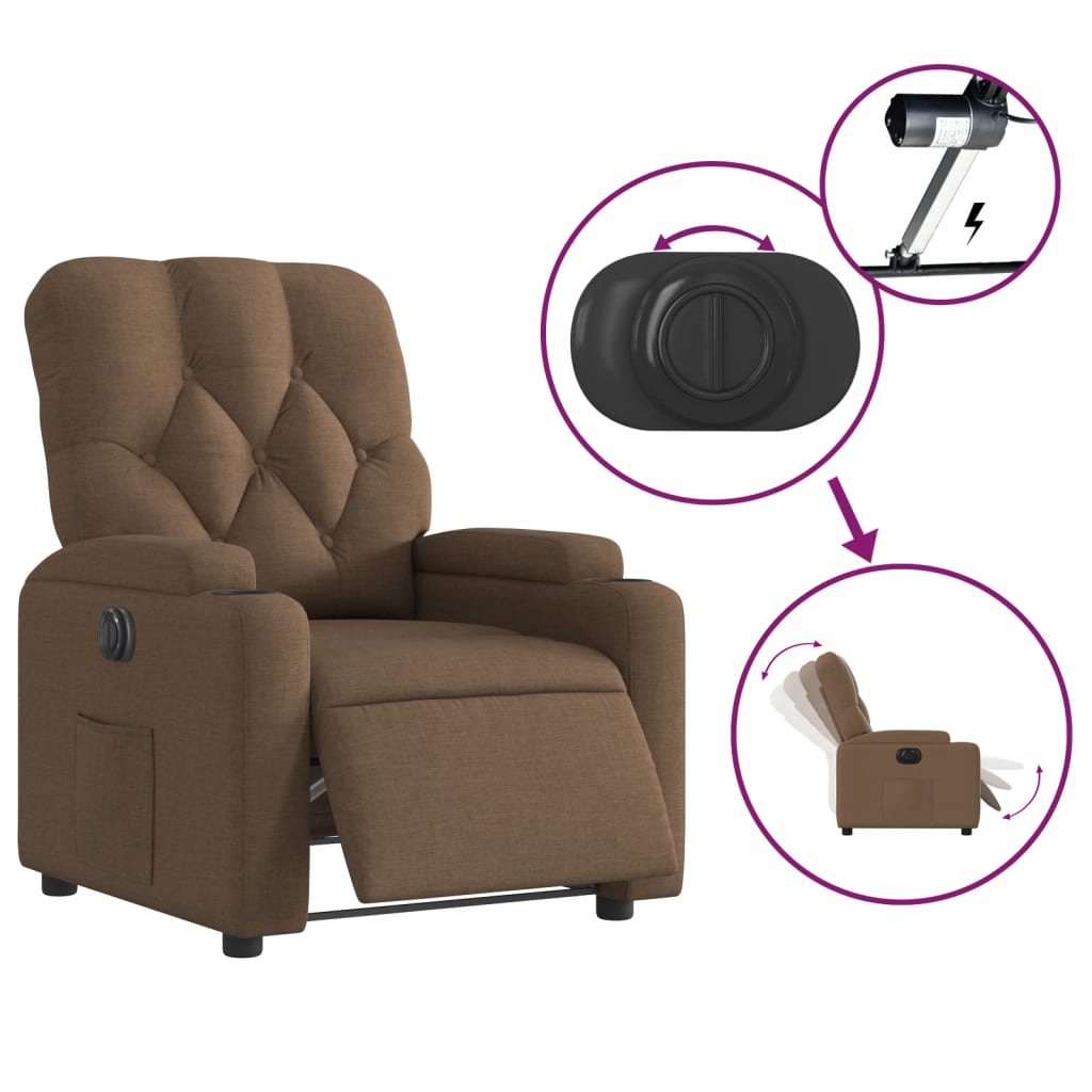 vidaXL Electric Recliner stóll Brúnt efni