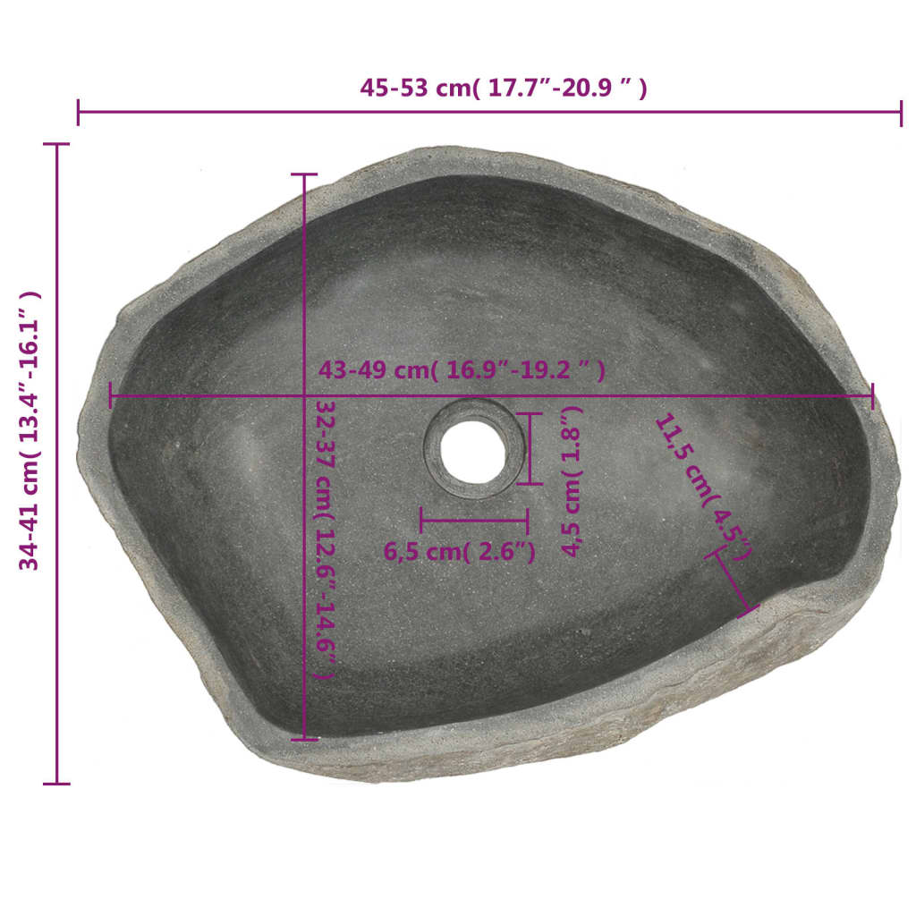 vidaXL Vaskur Sjávarsteinn Sporöskjulaga (45-53)x(34-41) cm