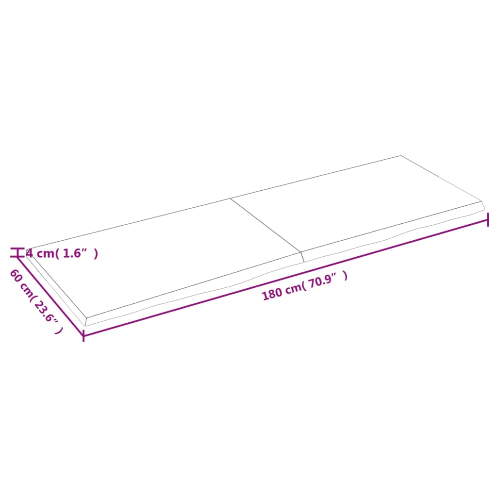 vidaXL Baðherbergisborðplata 180x60x(2-4) cm Ómeðhöndlaður Viður