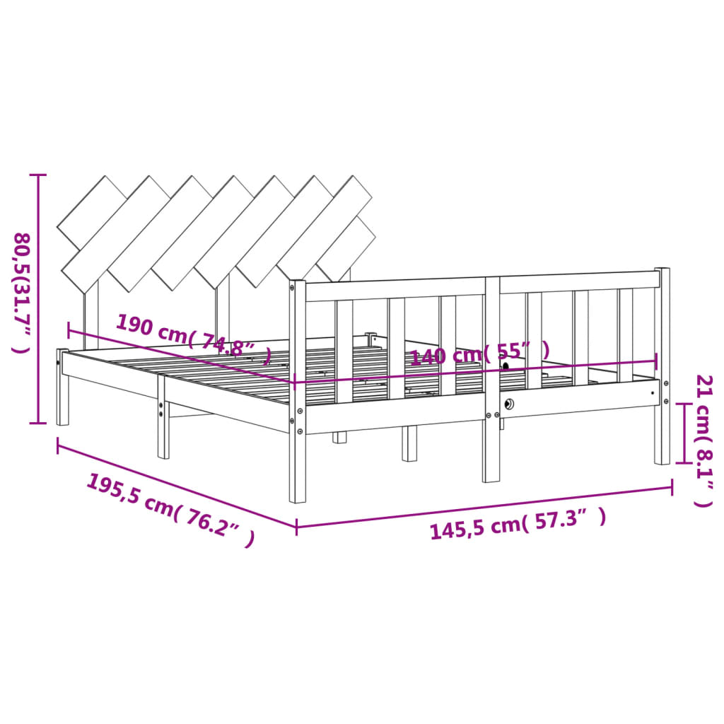 vidaXL Rúmgrind með Höfuðgafli Svartur 140x190 cm Gegnheil viðar