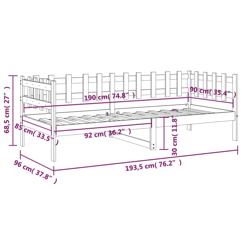 vidaXL Svefnsófi án Dýnu Grár 90x190 cm Gegnheil Fura