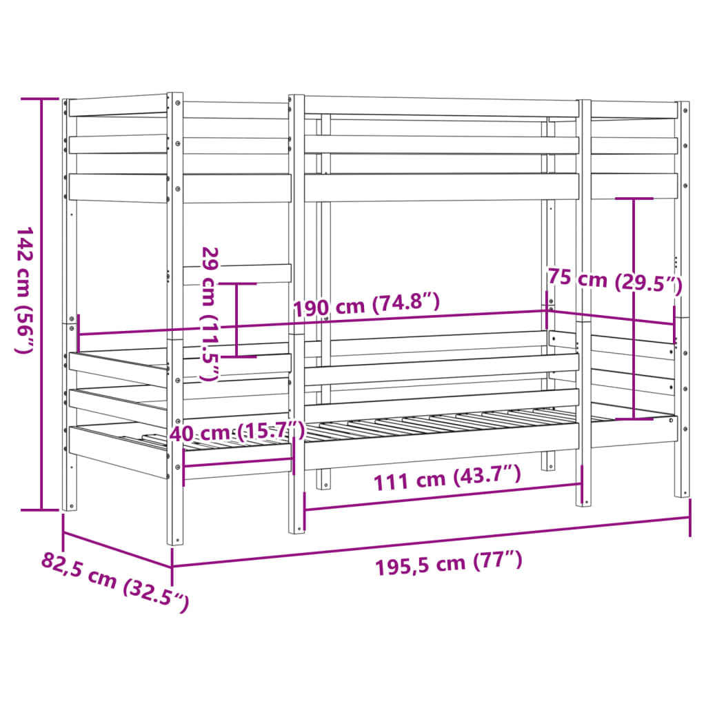 vidaXL Koja án Dýnu Hvítt 75x190 cm Gegnheil Fura