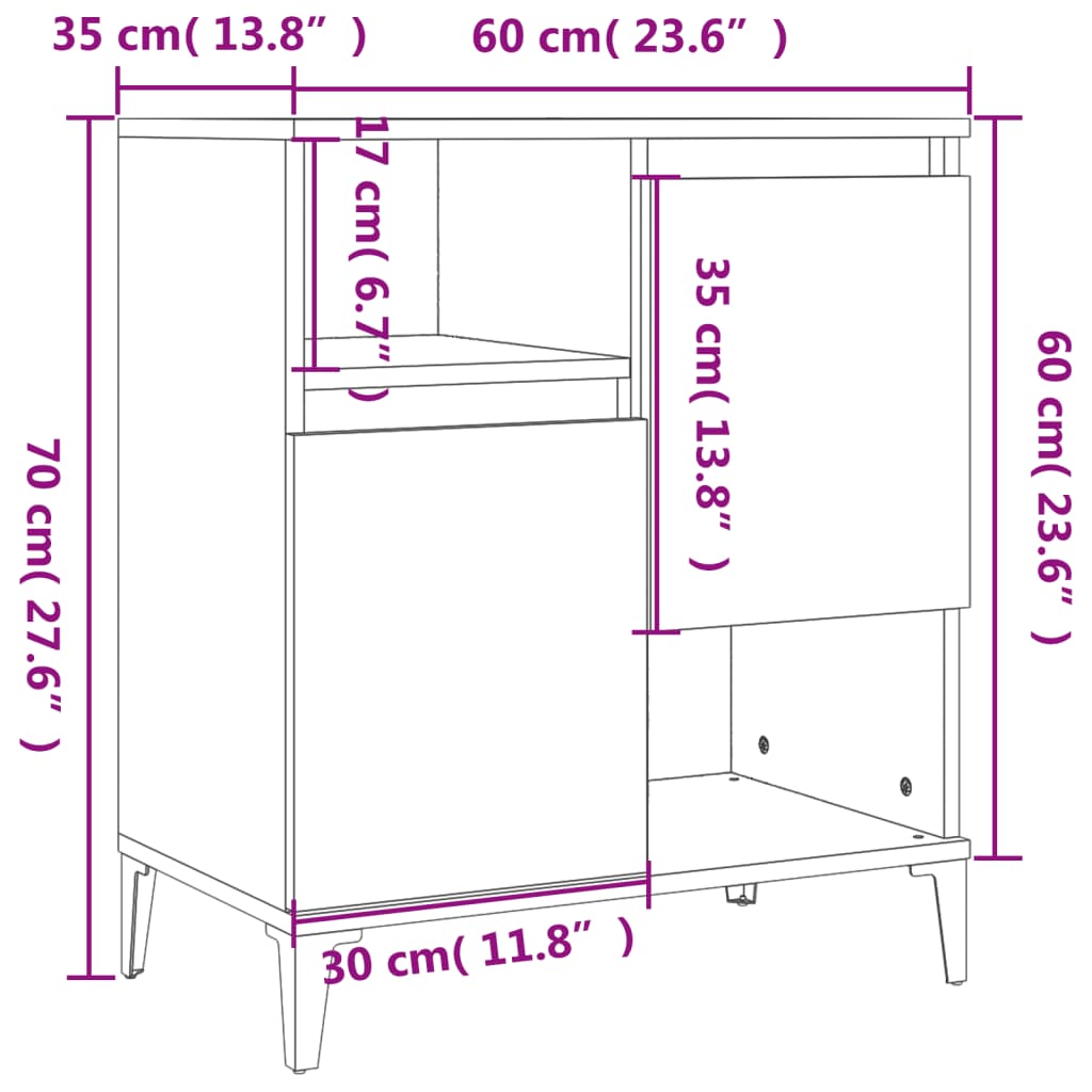 vidaXL Skenkir 3 stk. Steypugrár 60x35x70 cm Samsettur Viður