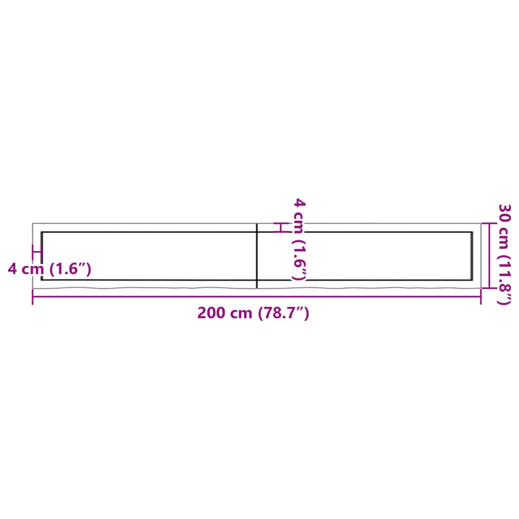 vidaXL Vegghilla Ljósbrún 200x30x(2-4) cm Meðhöndluð Gegnheil Eik