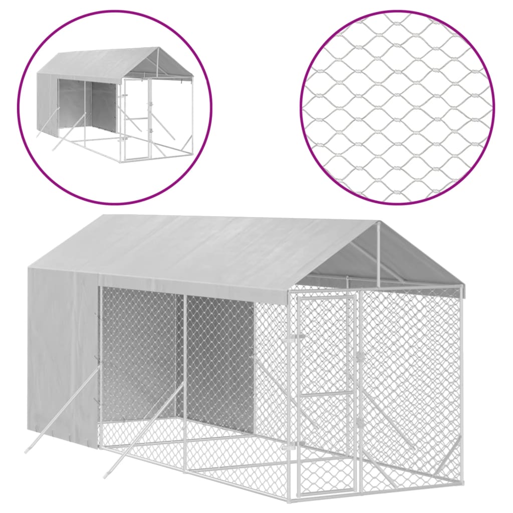 vidaXL Útihundaskýli með Þaki Silfurlitað 2x6x2,5 m Sinkhúðað Stál