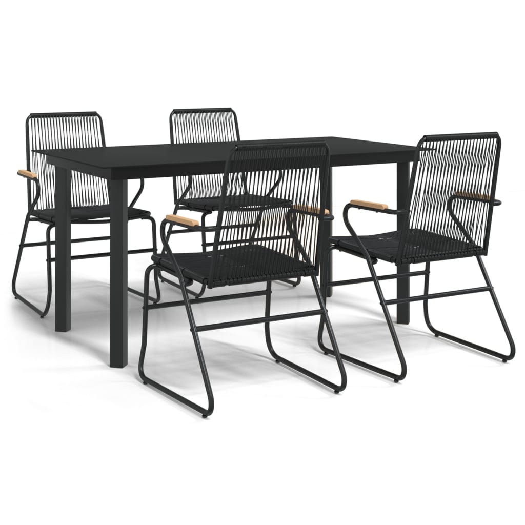 vidaXL 5 Parta Garðborðstofusett Svart PVC Rattan