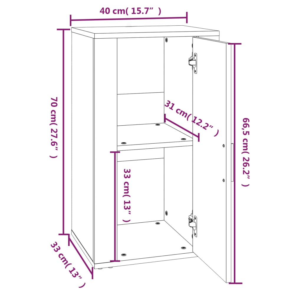 vidaXL Skenkur Svartur 40x33x70 cm Samsettur Viður