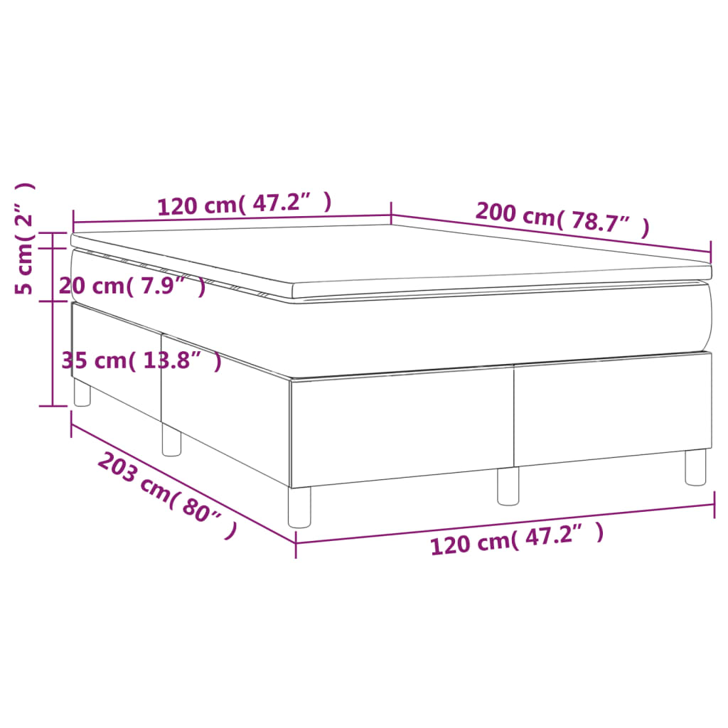 vidaXL Hólfað Springrúm með Dýnu Mógrár 120x200 cm Tauefni