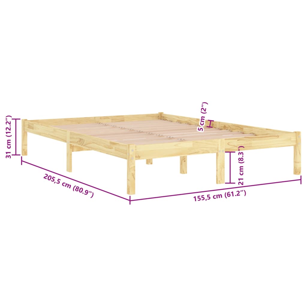 vidaXL Rúmgrind án Dýnu Gegnheil Viður King Size