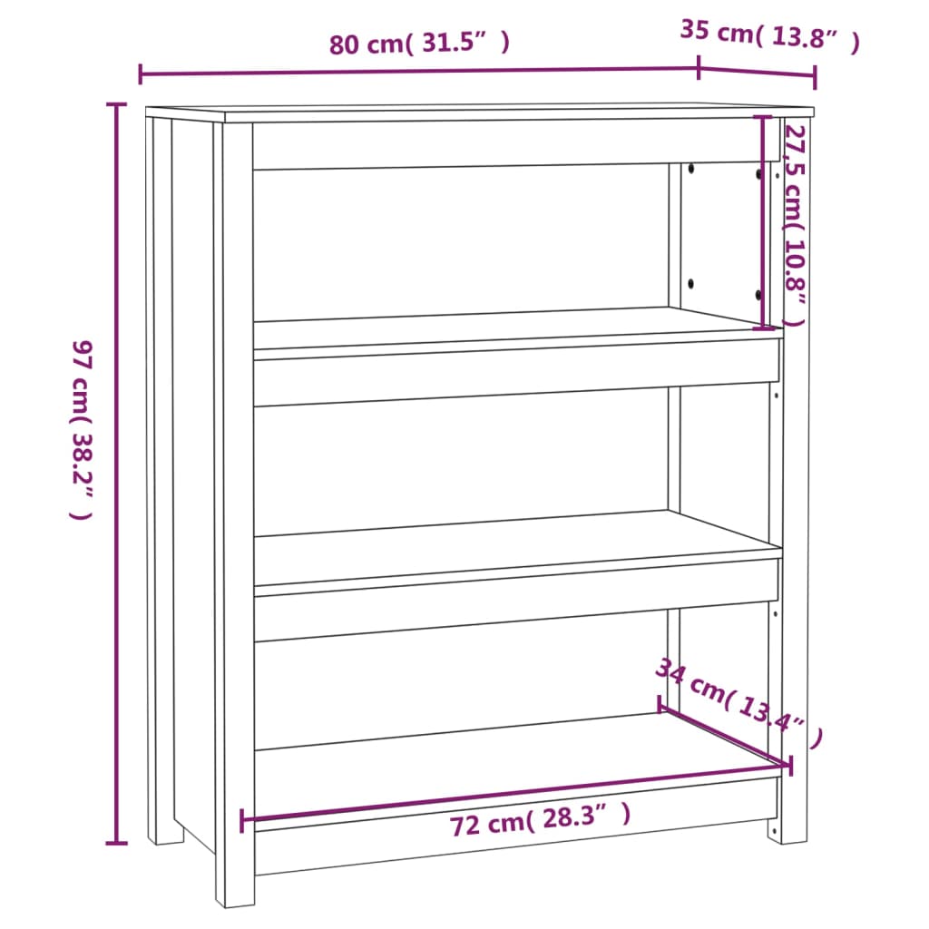 vidaXL Bókaskápur Svartur 80x35x97 cm Gegnheil Fura