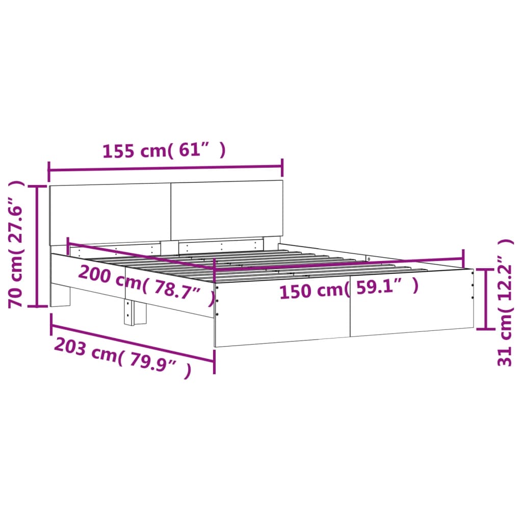 vidaXL Rúmgrind án Dýnu Hvítur 150x200 cm