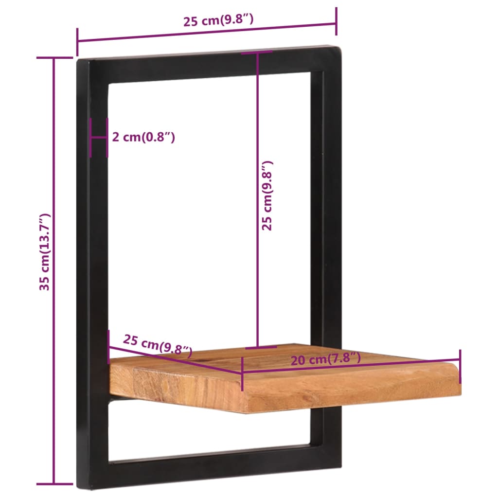 vidaXL Vegghillur 2 stk. 25x25x35 cm Gegnheill Akasíuviður og Stál