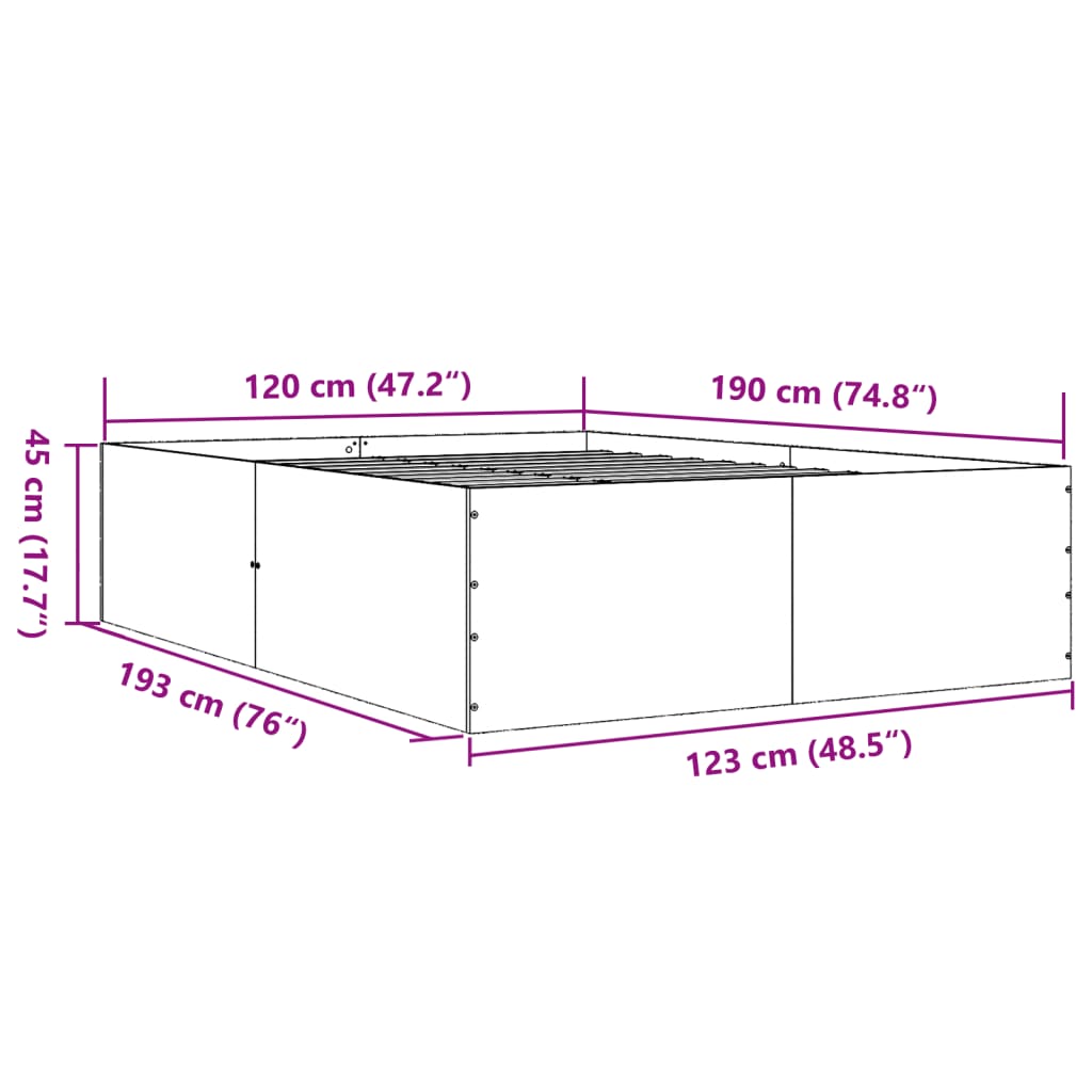 vidaXL Rúmgrind Svartur 120x190 cm Samsettur Viður