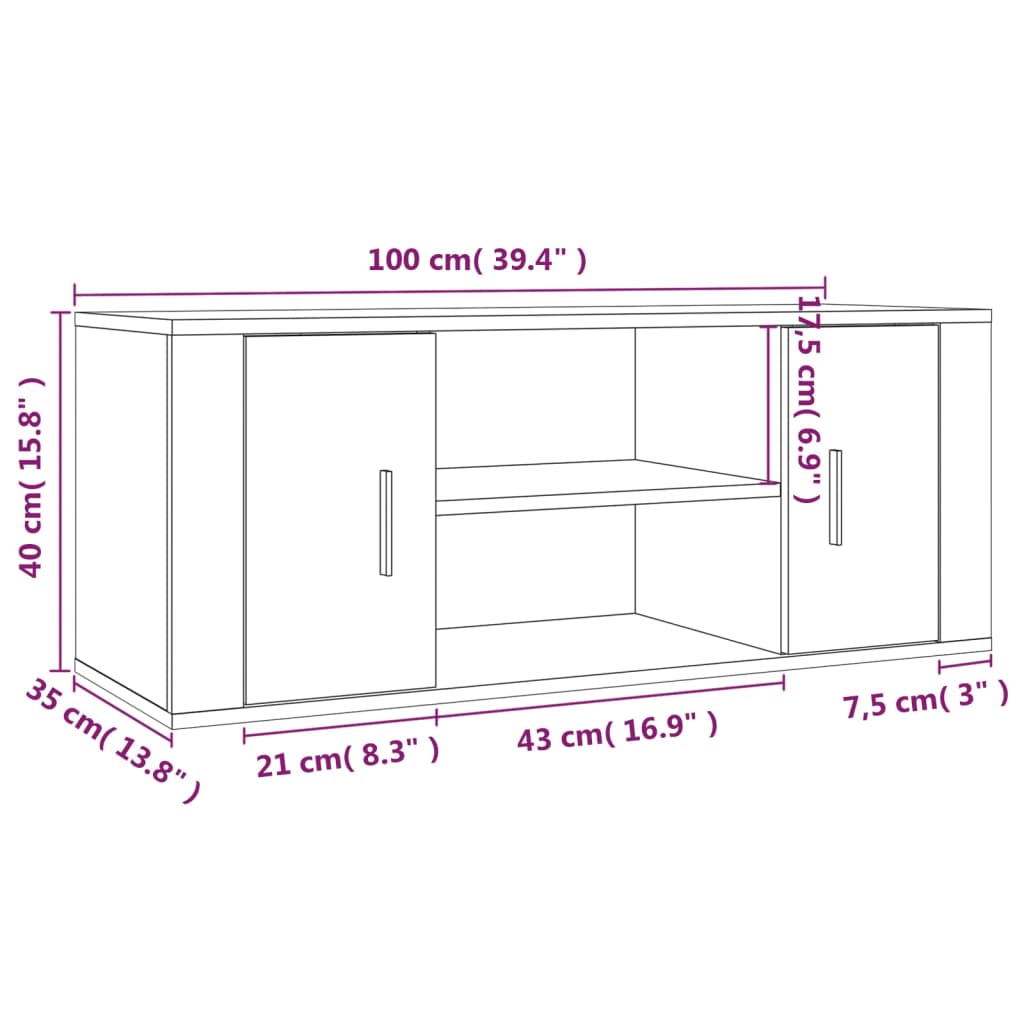 vidaXL Sjónvarpsskápur Grár Sonoma 100x35x40 cm Samsettur Viður