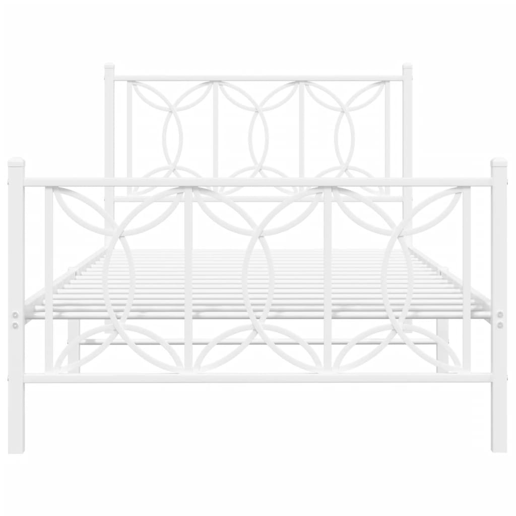 vidaXL Rúmgrind úr Málmi með Höfuðgafli & Fótagafli Hvít 100x200 cm