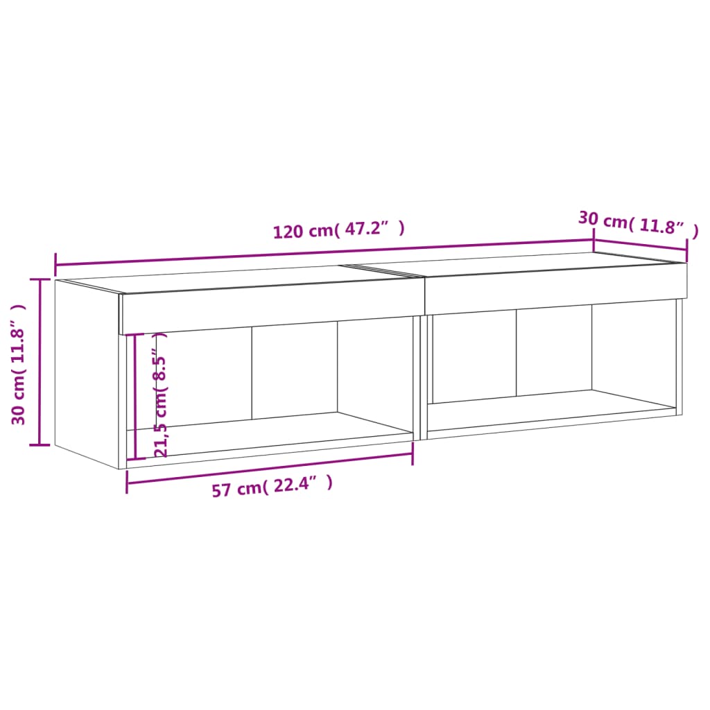 vidaXL Sjónvarpsskápar með LED Ljósum 2 stk. Hvítir 60x30x30 cm