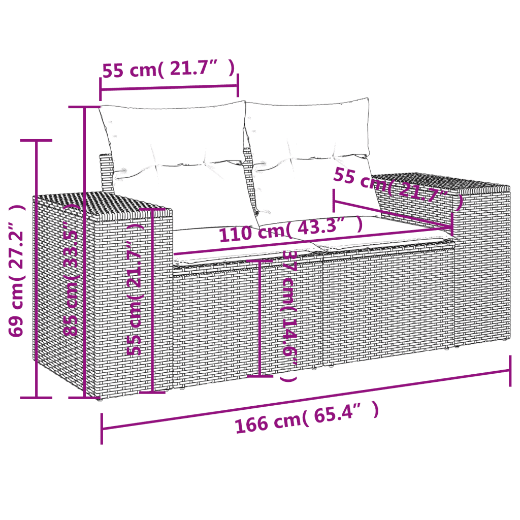 vidaXL 8 Hluta Garðsófasett með Sessum Drappað Pólýrattan