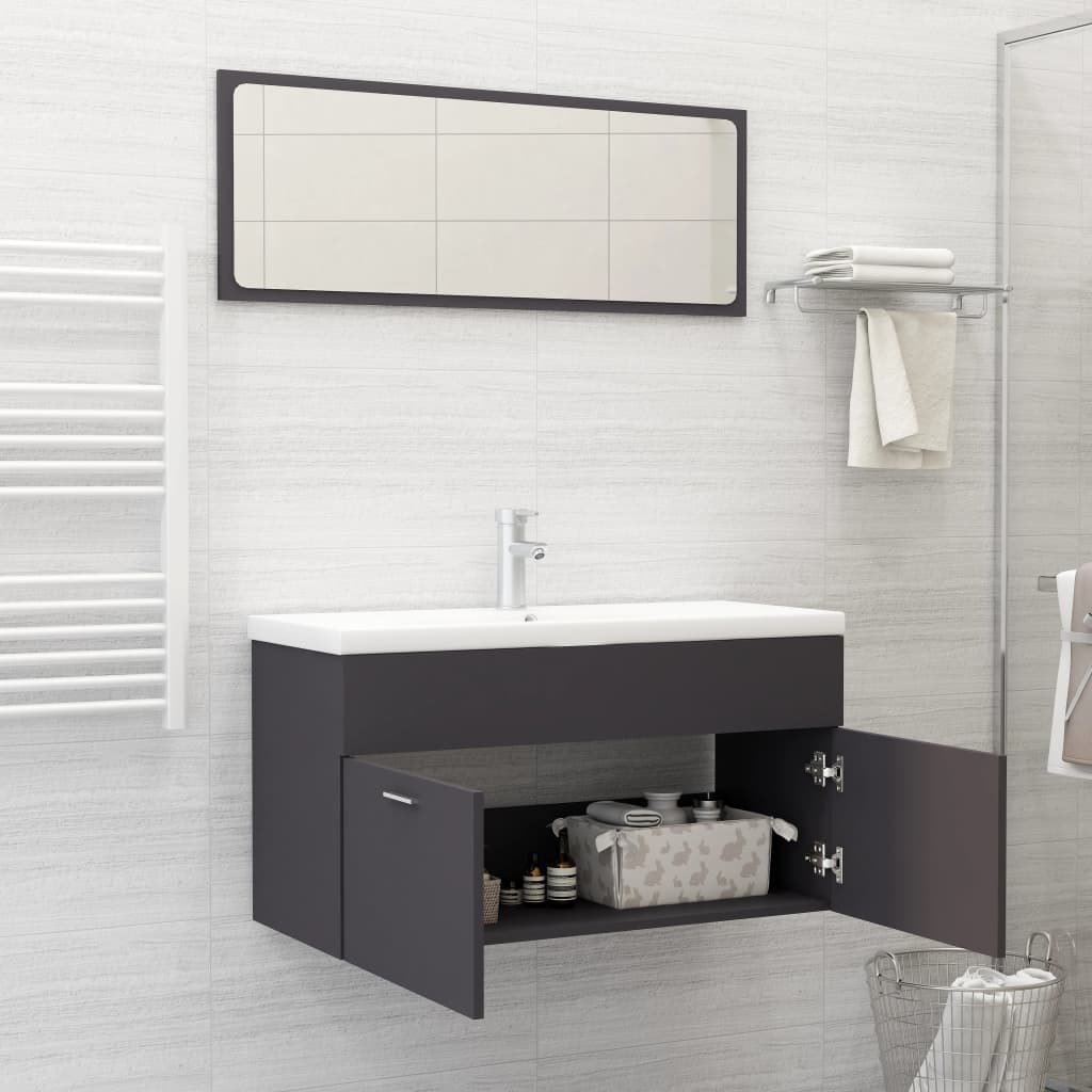 804802 vidaXL 2 Piece Bathroom Furniture Set Grey Chipboard