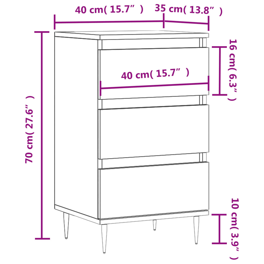 vidaXL Skenkur Steypugrár 40x35x70 cm Samsettur Viður