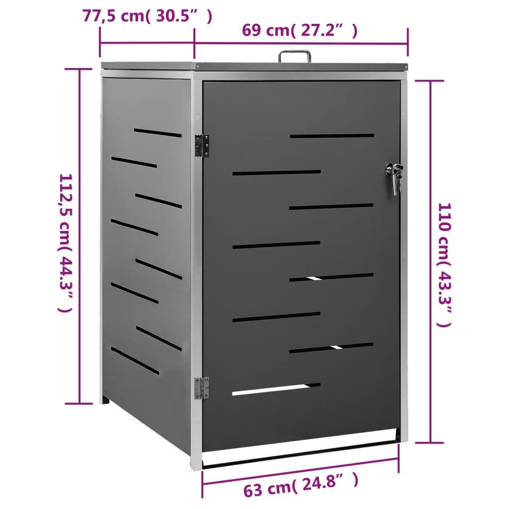 vidaXL Stakt Ruslatunnuskýli 69x77,5x112,5 cm Ryðfrítt stál