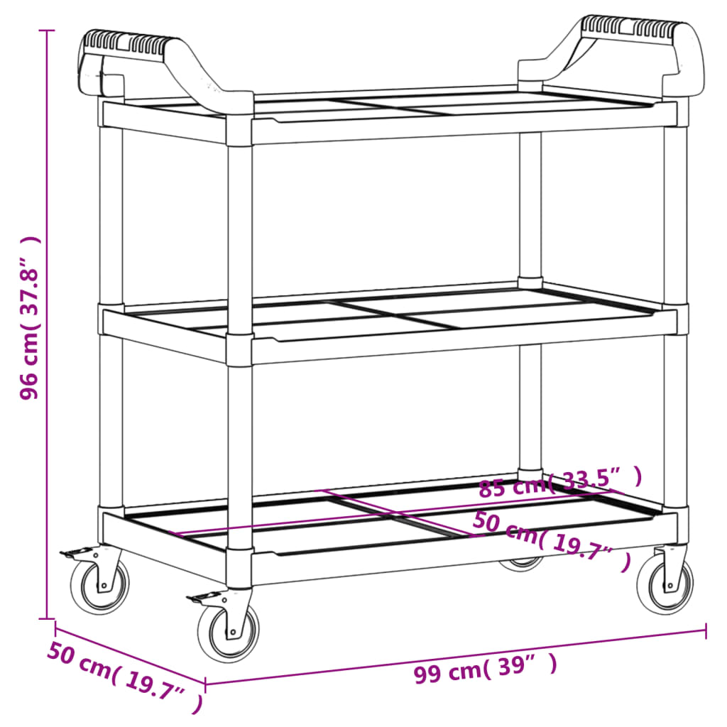 vidaXL Vagn á 3 Hæðum Svartur 99x50x96 cm Ál