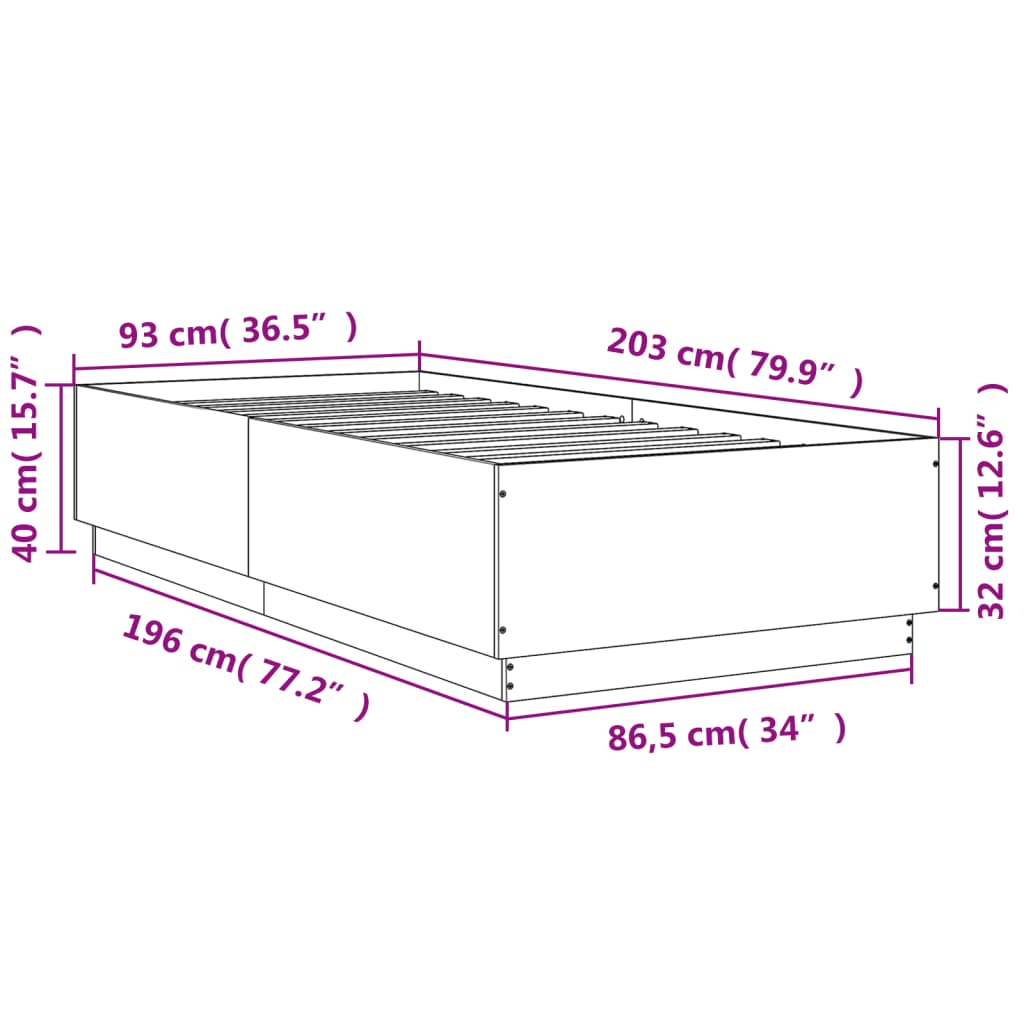 vidaXL Rúmgrind án Dýnu Reyktóna Eikarlitur 90x200 cm