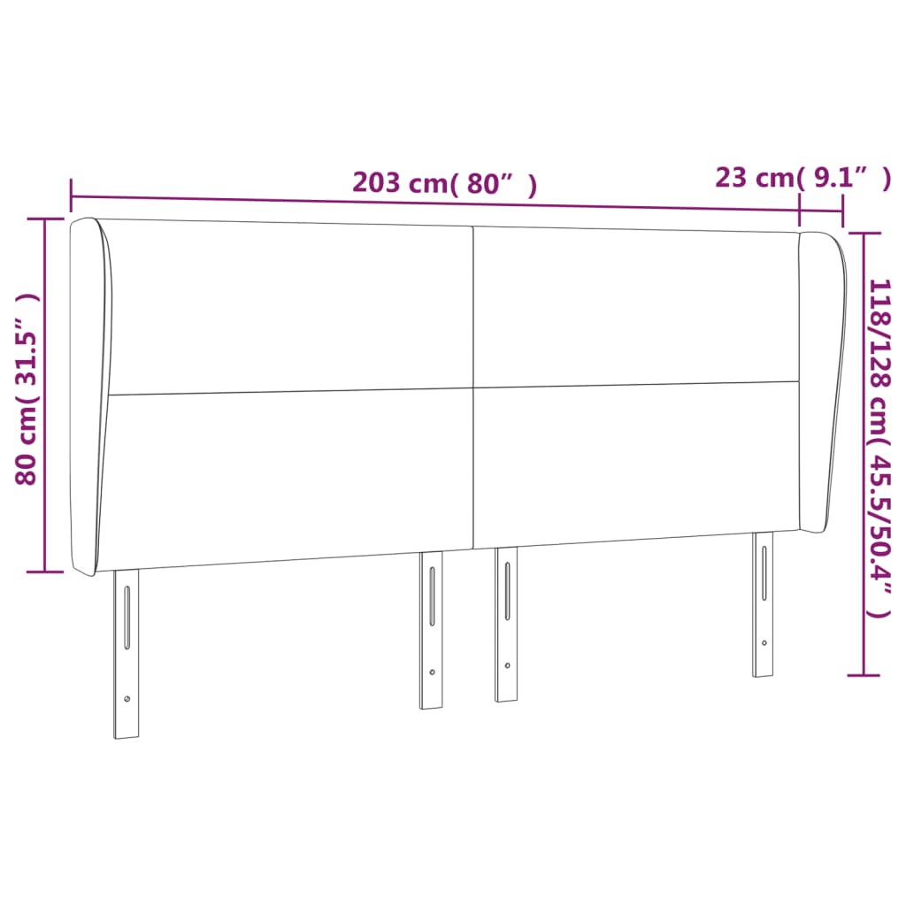 vidaXL Höfðagafl með Eyrum 203x23x118/128 cm Blátt Efni