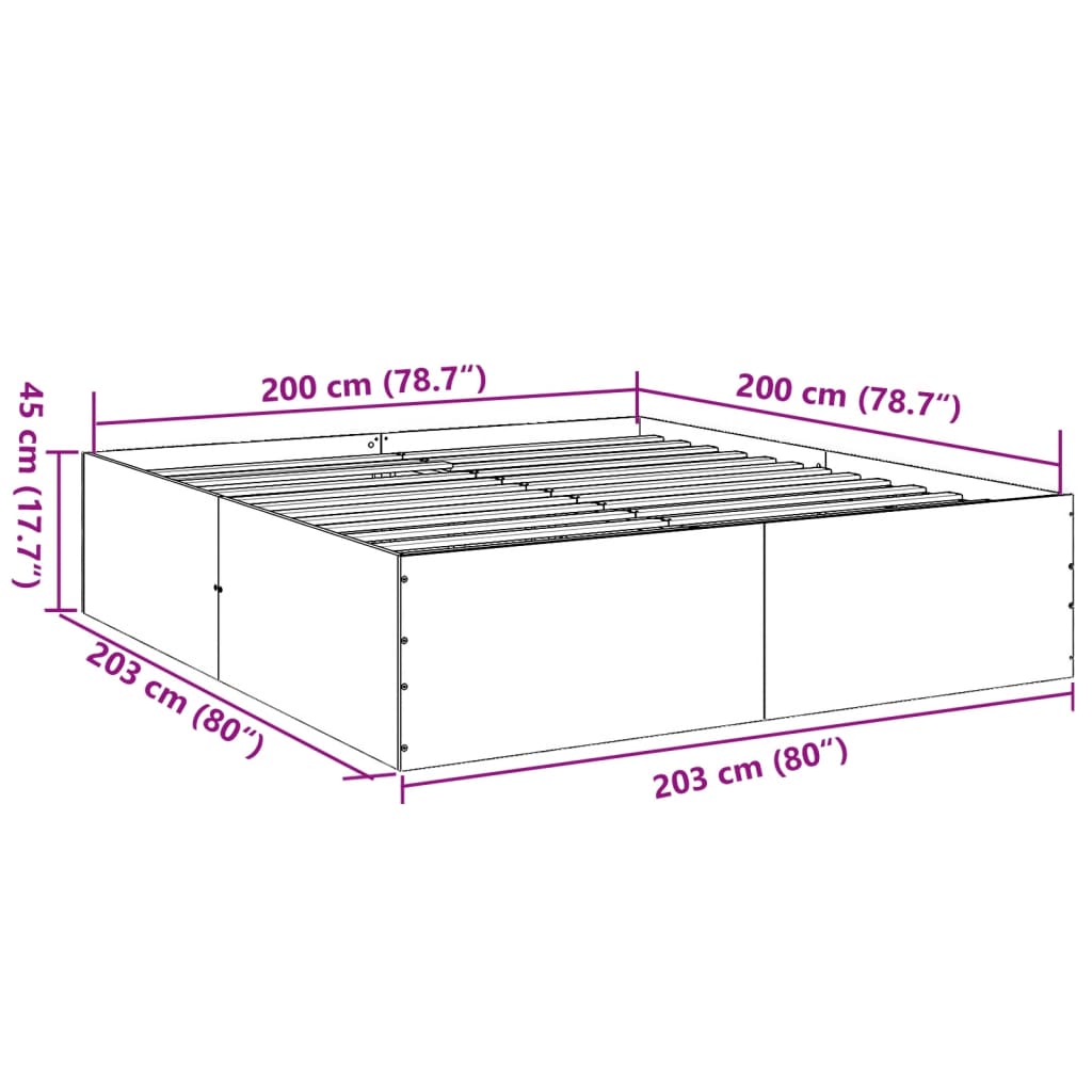 vidaXL Rúmgrind án Dýnu Svört 200x200 cm