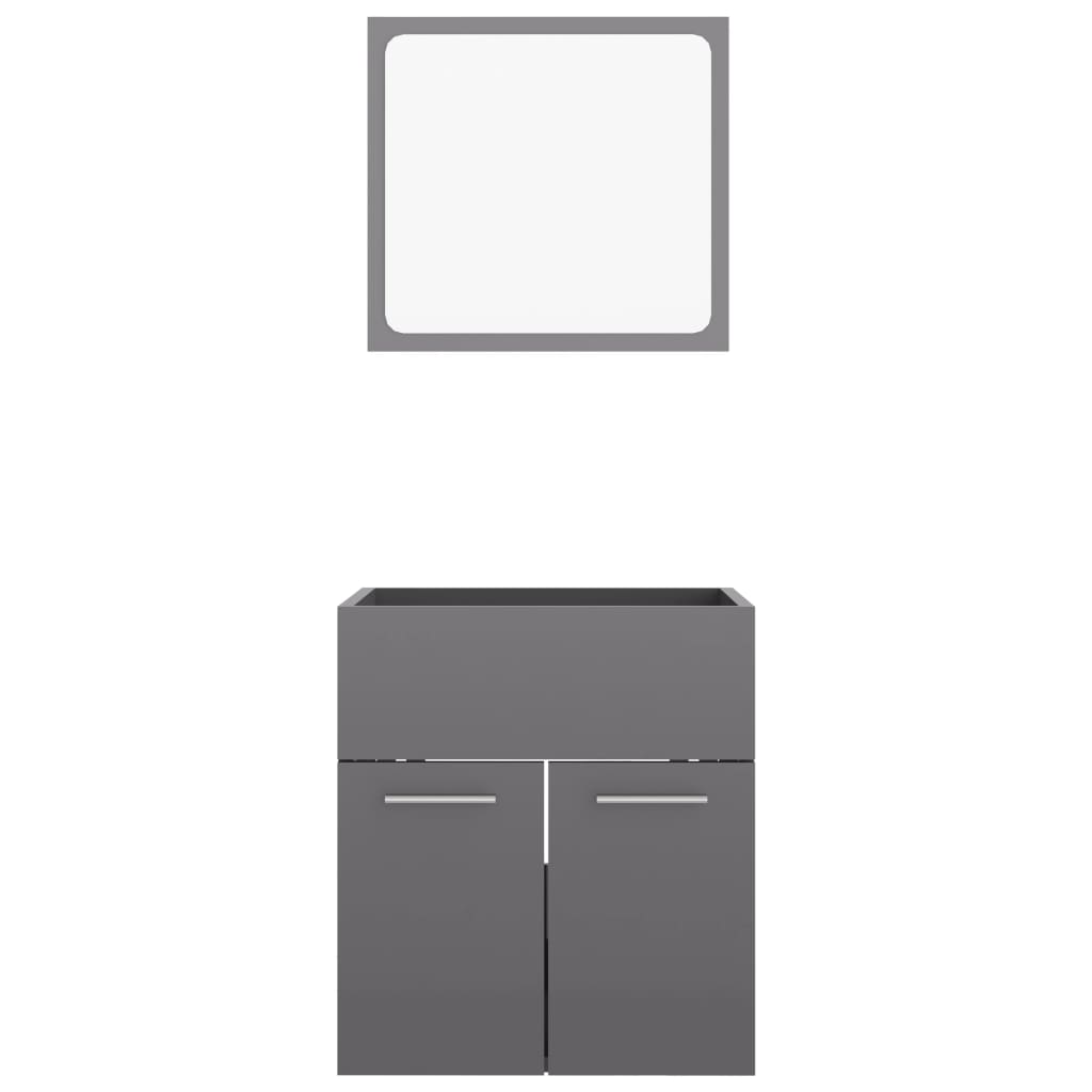 804781 vidaXL 2 Piece Bathroom Furniture Set High Gloss Grey Chipboard