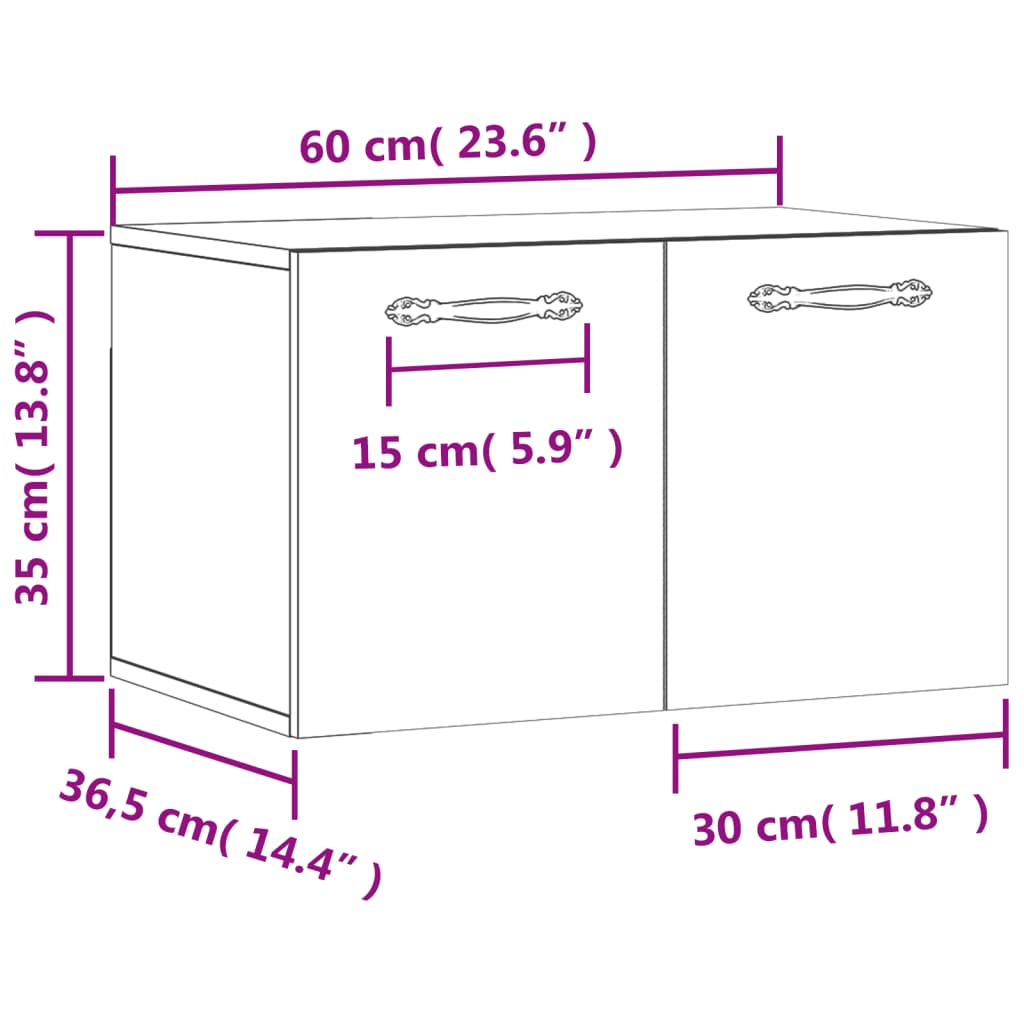 vidaXL Veggskápur Sonoma Eik 60x36,5x35 cm Samsettur Viður