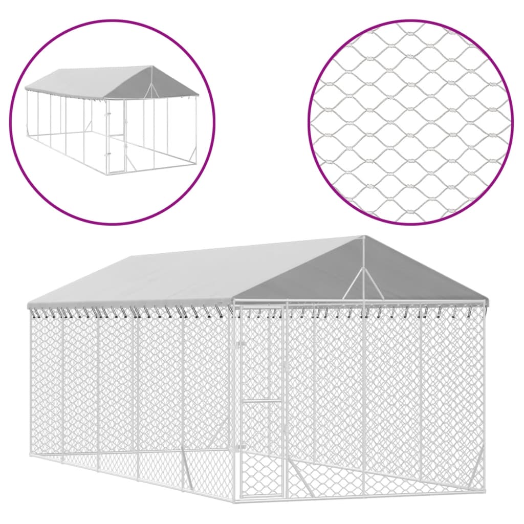 vidaXL Útihundaskýli með Þaki Silfurlitað 3x7,5x2,5 m Sinkhúðað Stál